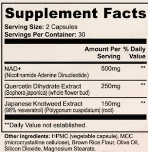 Ozelyt NAD+ Booster Complex Supplement Facts