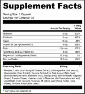 VidaCalm Supplement facts